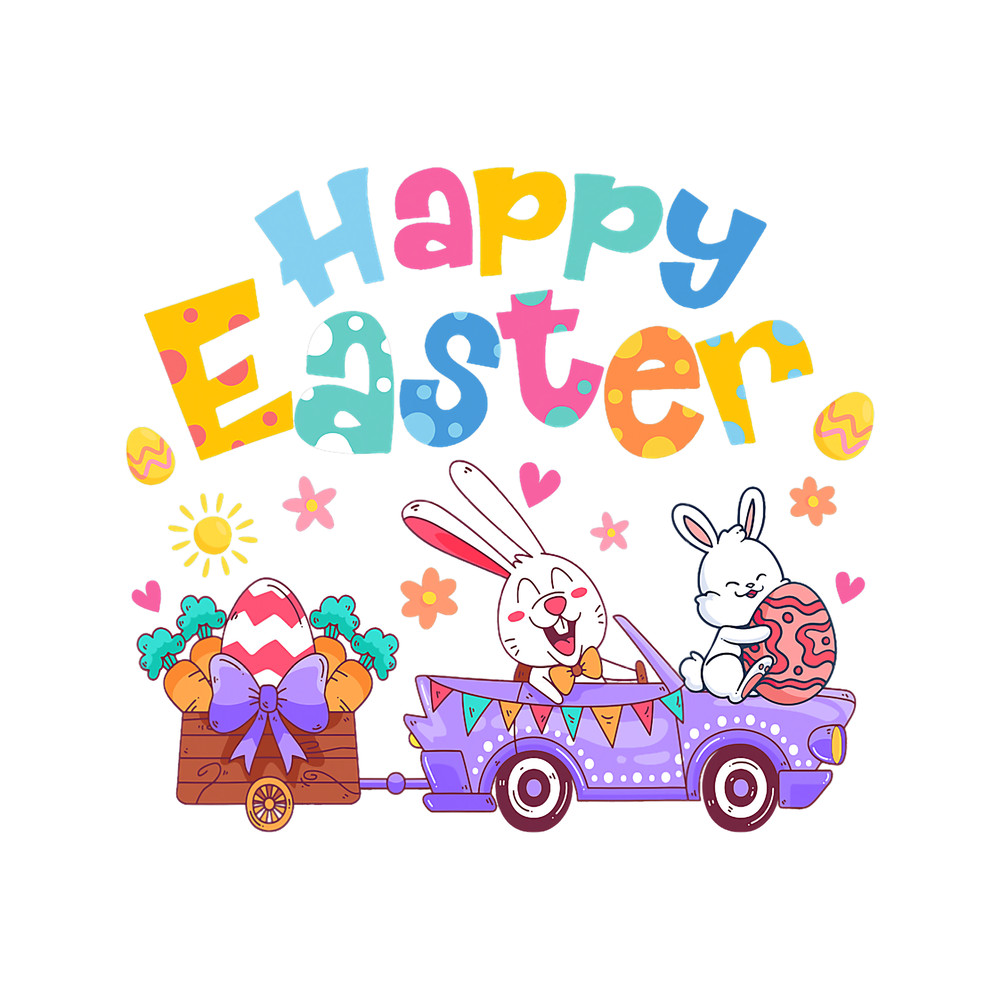 Rabbits Happy Easter Bunny Egg Driving Truck Funny Easter Day.png