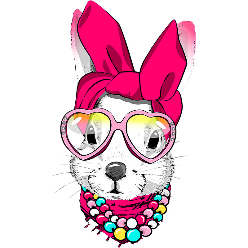 Rabbits Cute Bunny With Bandana Heart Glasses Necklace Easter Day.png