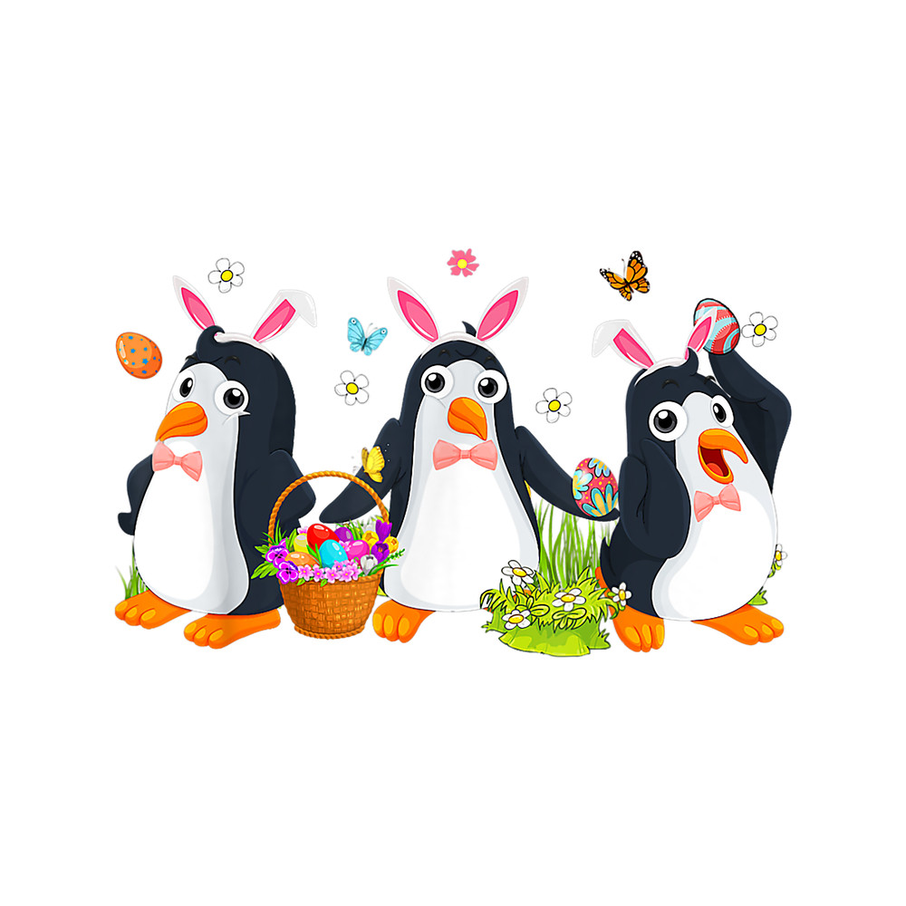 Penguins Lover Three Penguin Easter Day Bunny Ear Costume With Basket Eggs.png