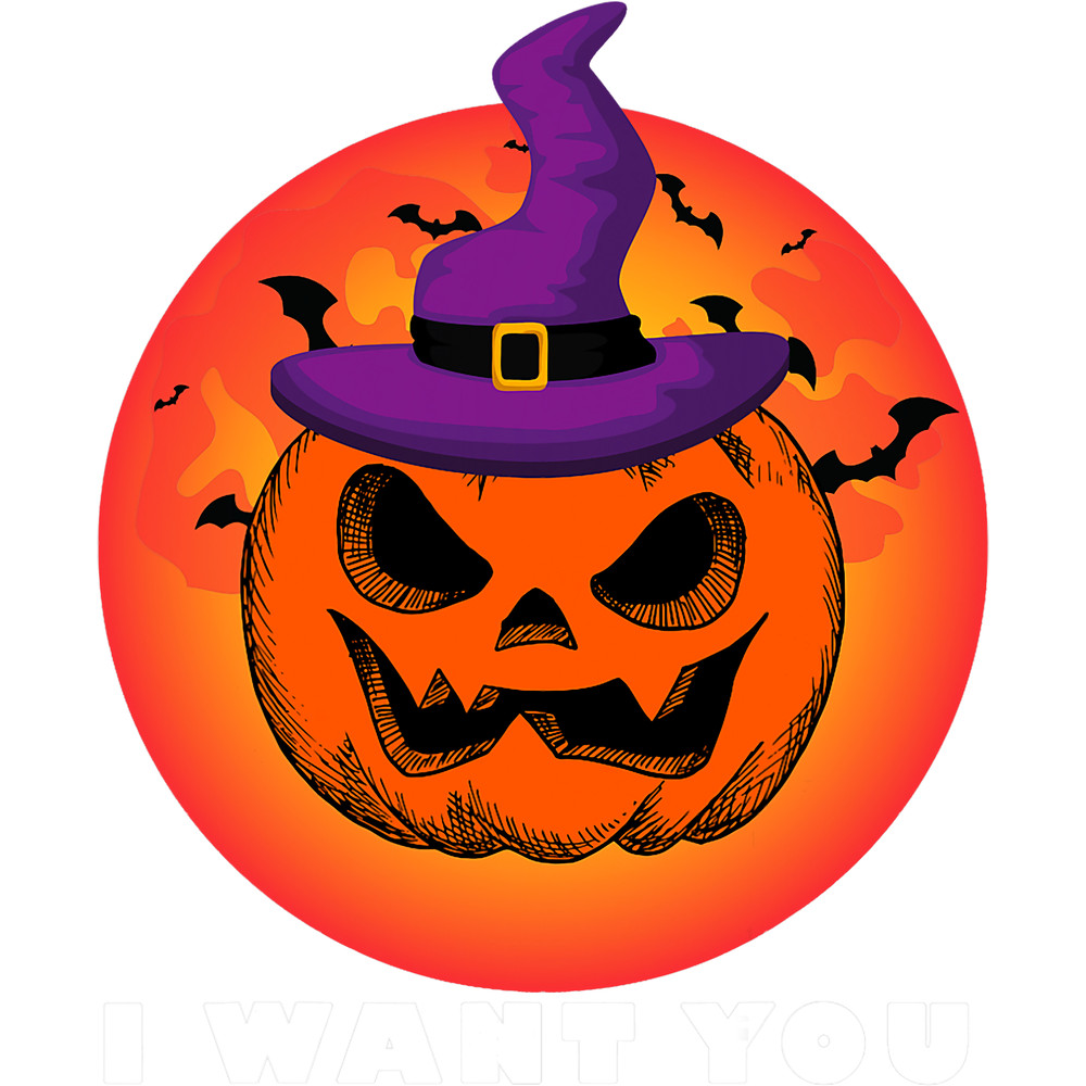 pumkin with witch hat and red moon bat hallowen scary.png