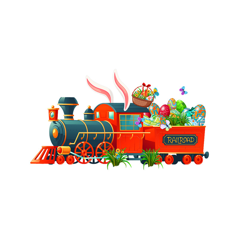 Rabbits Funny Bunny Train Colorful Eggs Happy Easter Day Men Boys.png