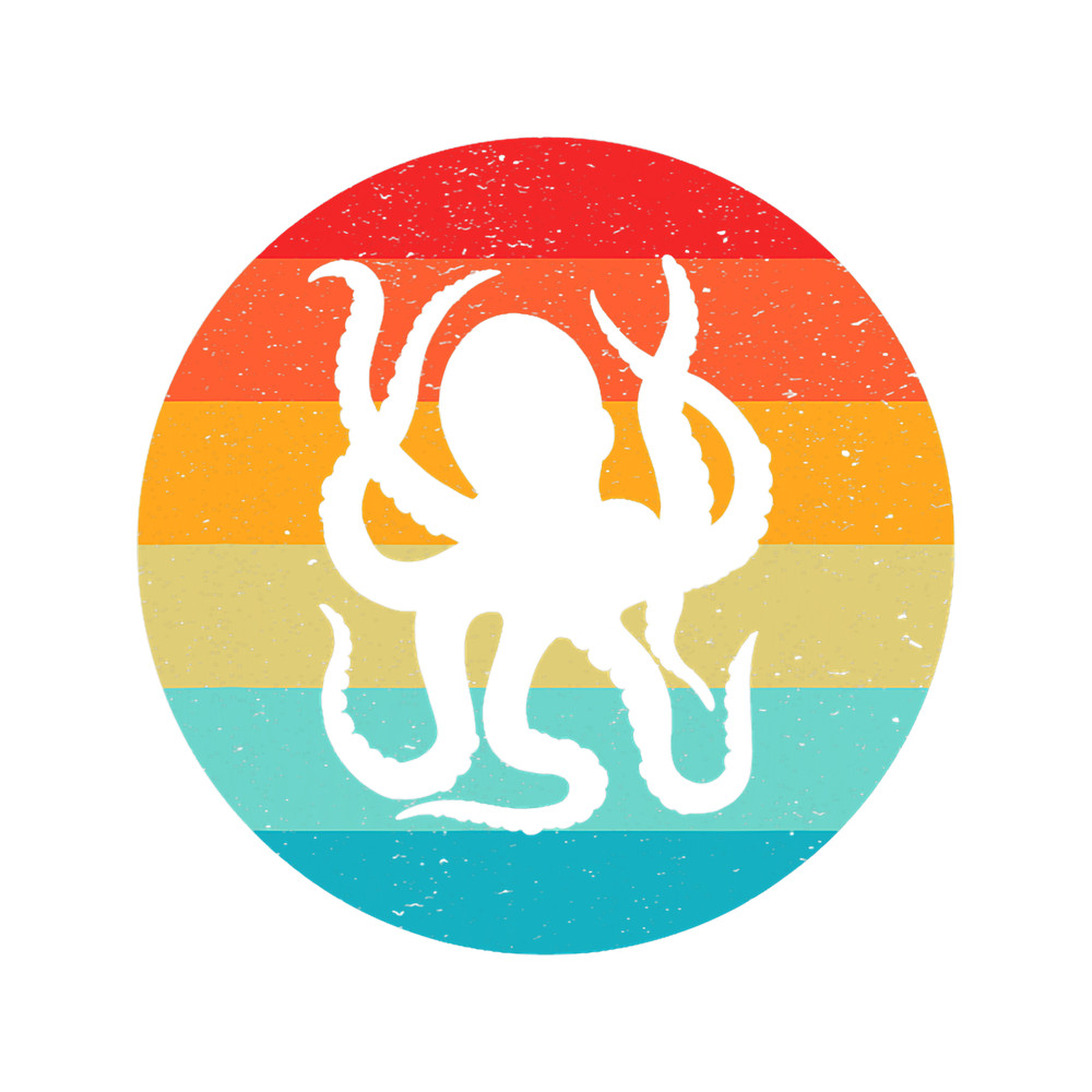 Octopus Lover Silhouette Retro Vintage Sunset 70s 80s Distressed.png