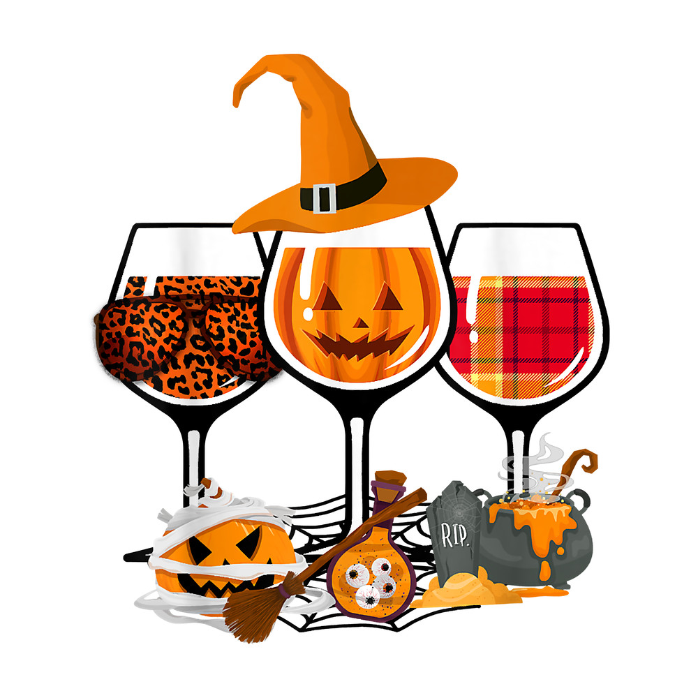 Scary Leopard Pumpkin Witch Plaid Wine Glass Halloween 98.png