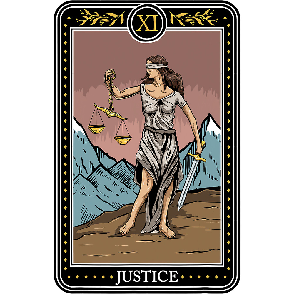 Justice Tarot Card XI Tee for Unisex Tarot and Metaphysical.png