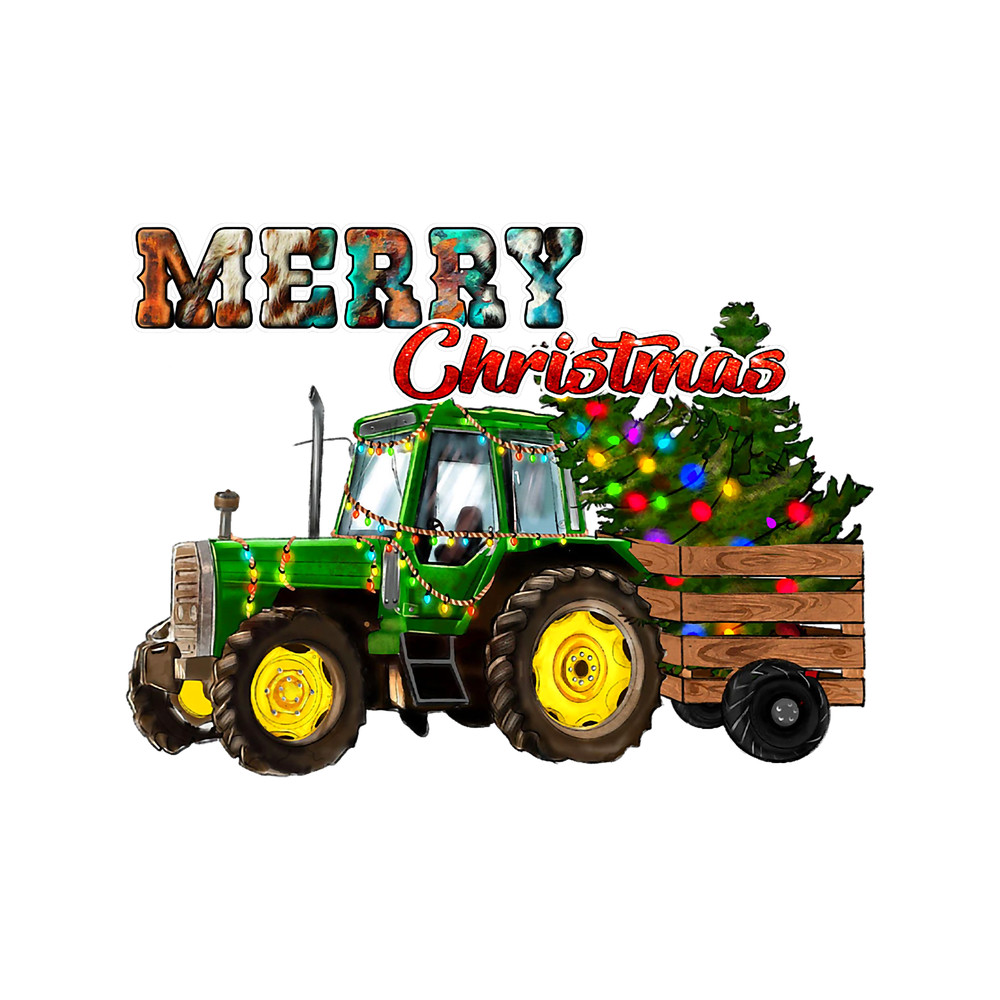 Merry Christmas Farm Green Tractor Christmas Tree Farmer.png