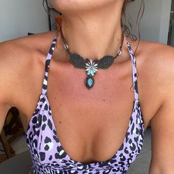 labradorite necklace,macrame choker necklace,woman jewelry,handmade jewelry,gemstone necklace,labradorite tiara,seashell