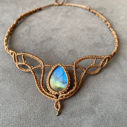 macrame choker necklace with labradorite stone,labradorite necklace,labradorite choker tiara,fashion jewelry,bohemian
