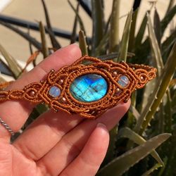 labradorite necklace,blue labradorite macrame jewelry,fashion jewelry,choker necklace,labradorite tiara,gift for her