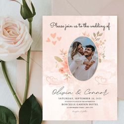 personalized wedding card, custom photo invitation card, modern wedding invite, bride & groom, wedding card