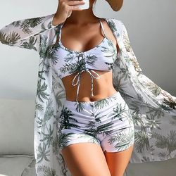 Summer Print Swimsuits Three-Piece Female Swimwear Push Up For Beach Wear Bathing Suits Pool Women's Swimming Suit