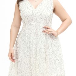 Women Plus Size Lace Dress Sleeveless High Waist Elegant Party Evening White Dress