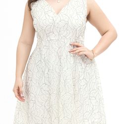 women plus size lace dress sleeveless high waist elegant party evening white dress