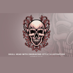 Skull Head with Engraving Style Illustration