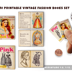 2 Vintage Fashion Books with pages Printable (1:6, 1:12)