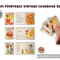 3 Mini Vintage Cooking Books with pages Printable (1:6, 1:12)