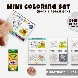 Mini Coloring Set - Box & Book with real pages Printable (1:6, 1:12)