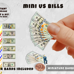 Mini Money US Dollars Bills Play Money Printable (1:6, 1:12)