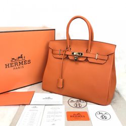 Hermes Birkin 35 Orange Epsom Gold-Silver Hardware