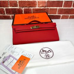 Hermes Kelly Cut Cluth Red Swift Gold-Silver Hardware