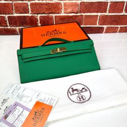 Hermes Kelly Cut Cluth Green Swift Gold-Silver Hardware