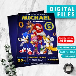 Sonic Invitation, Sonic Birthday Invitation, Sonic The Hedgehog Birthday Party, Digital File, Digital Download