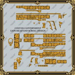 Laser Engraving Firearms Vector Design COLT 1911 GOVERNMENT "LION HEAD AND SCROLL"