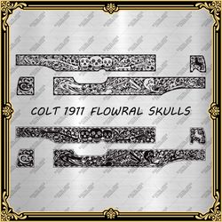 laser engraving firearms vector design colt 1911 "flowral skulls"