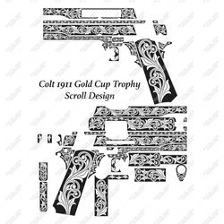 firearms scroll design colt 1911 gold cup trophy laser engraving files ai,svg, png,dxf