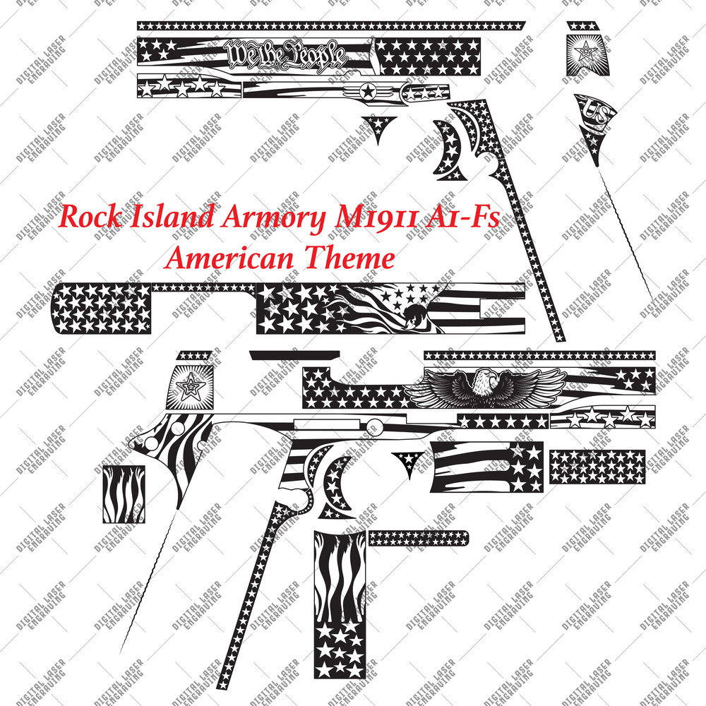 Rock Island Armory M1911 A1fs American Theme Firearms Laser Engraving Files AISVG PNGDXF 1