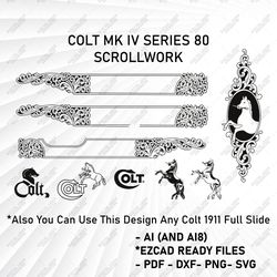 colt mk iv series 80 custom scrollwork,1911 scroll design,colt engraving,svg 1911 engraving design,ornamentals art,svg.
