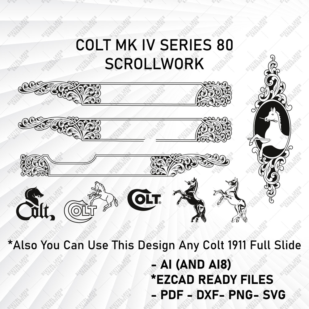 Colt MK Iv Series 80 Custom Scrollwork1911 Scroll DesignColt EngravingSvg 1911 Engraving DesignOrna 1
