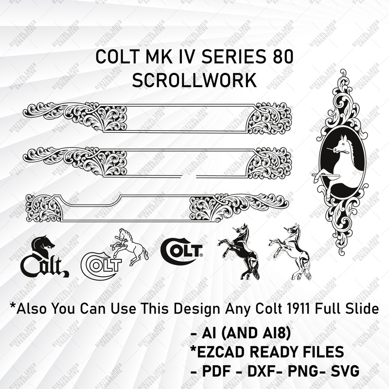 Colt MK Iv Series 80 Custom Scrollwork1911 Scroll DesignColt EngravingSvg 1911 Engraving DesignOrna 1