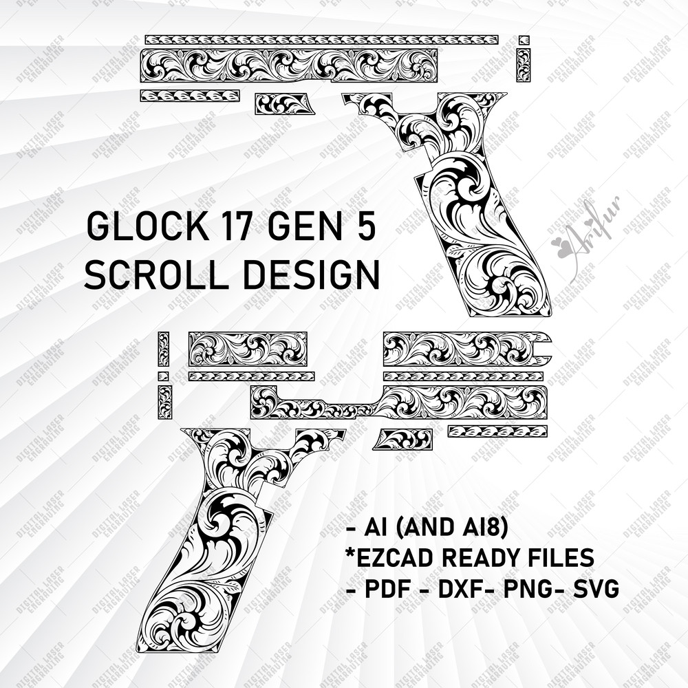Svg Glock Templates Glock 17 Gen 5 Scroll Designlaser Engravingglock Scrollworkengraving Glockstipp 0