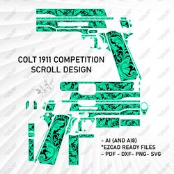 colt 1911 competition scroll design | 1911 engraving | colt 1911 svg scroll work | laser engraved files |laserengraving