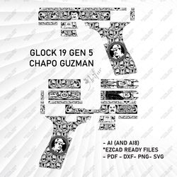 glock 19 gen 5 chapo guzman | glock engraving | el chopo svg | glock svg file | glock scroll art | svg templates