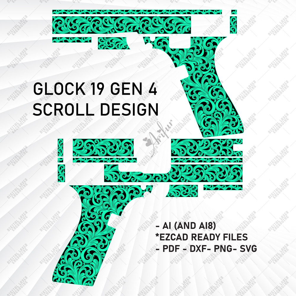 Glock 19 Gen 4 Scroll Design Scroll Engraving Glock Ornamentals Engraving Svg Glock Patterns Sc 0