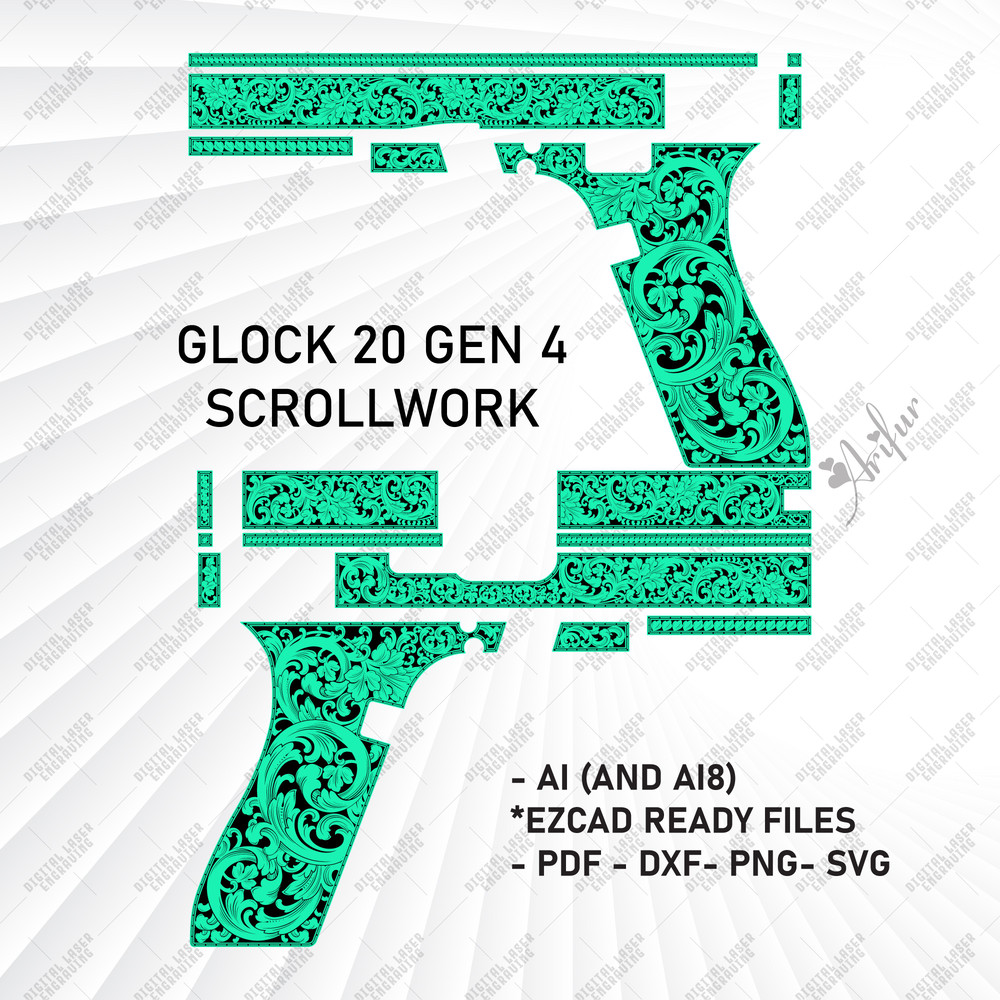 Svg Glock 20 Gen 4 ScrollWork Vector Designs Firearms Scroll Design Laser Engraving Desings 0