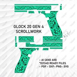 svg glock 20 gen 4 scrollwork | vector designs | firearms scroll design | laser engraving desings