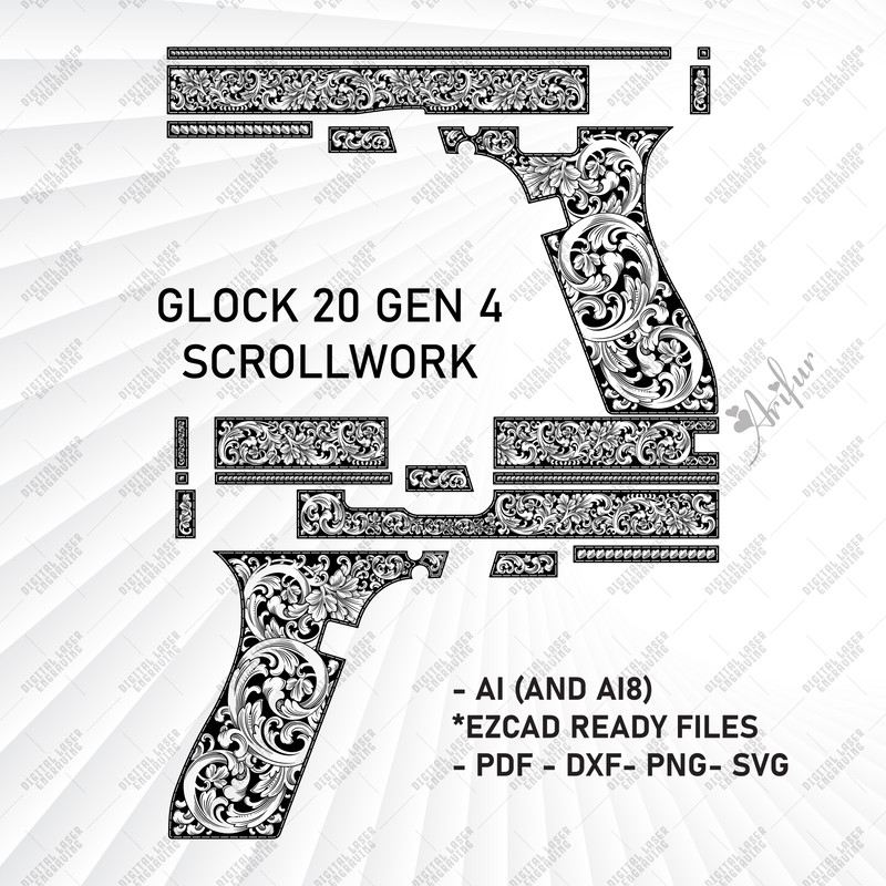 Svg Glock 20 Gen 4 ScrollWork Vector Designs Firearms Scroll Design Laser Engraving Desings 1
