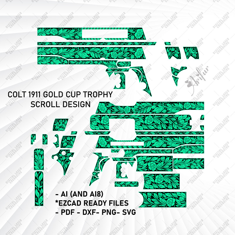 Colt 1911 Gold Cup Trophy Scroll Design  Svg Gold Cup  Engraving Gold Cup Trophy  Custom Engraving  0