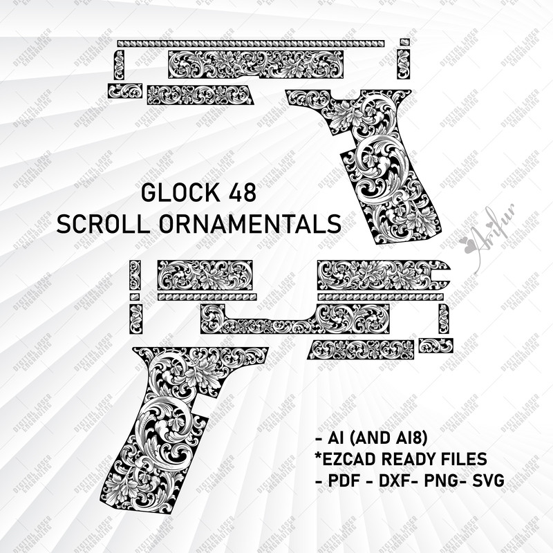 Glock 48 Scroll Ornamentals Design Svg Glock 48 Engraving Glock 48 Design Glock 48 Svg Vector F 1