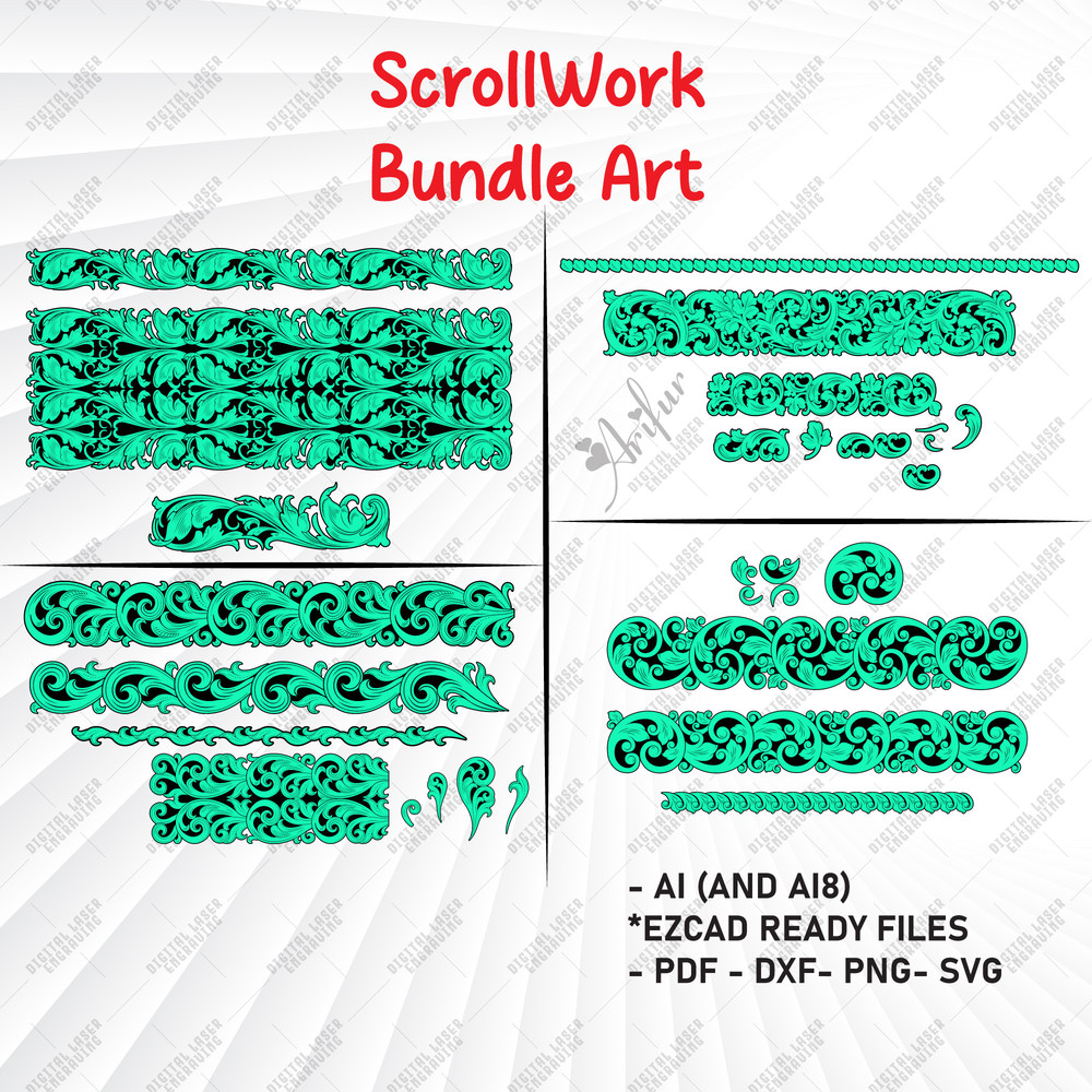 Scroll Ornamentals Bundle Art Calligraphy Drawing Handcrafted Gun Engraving Design Scrollwork 0
