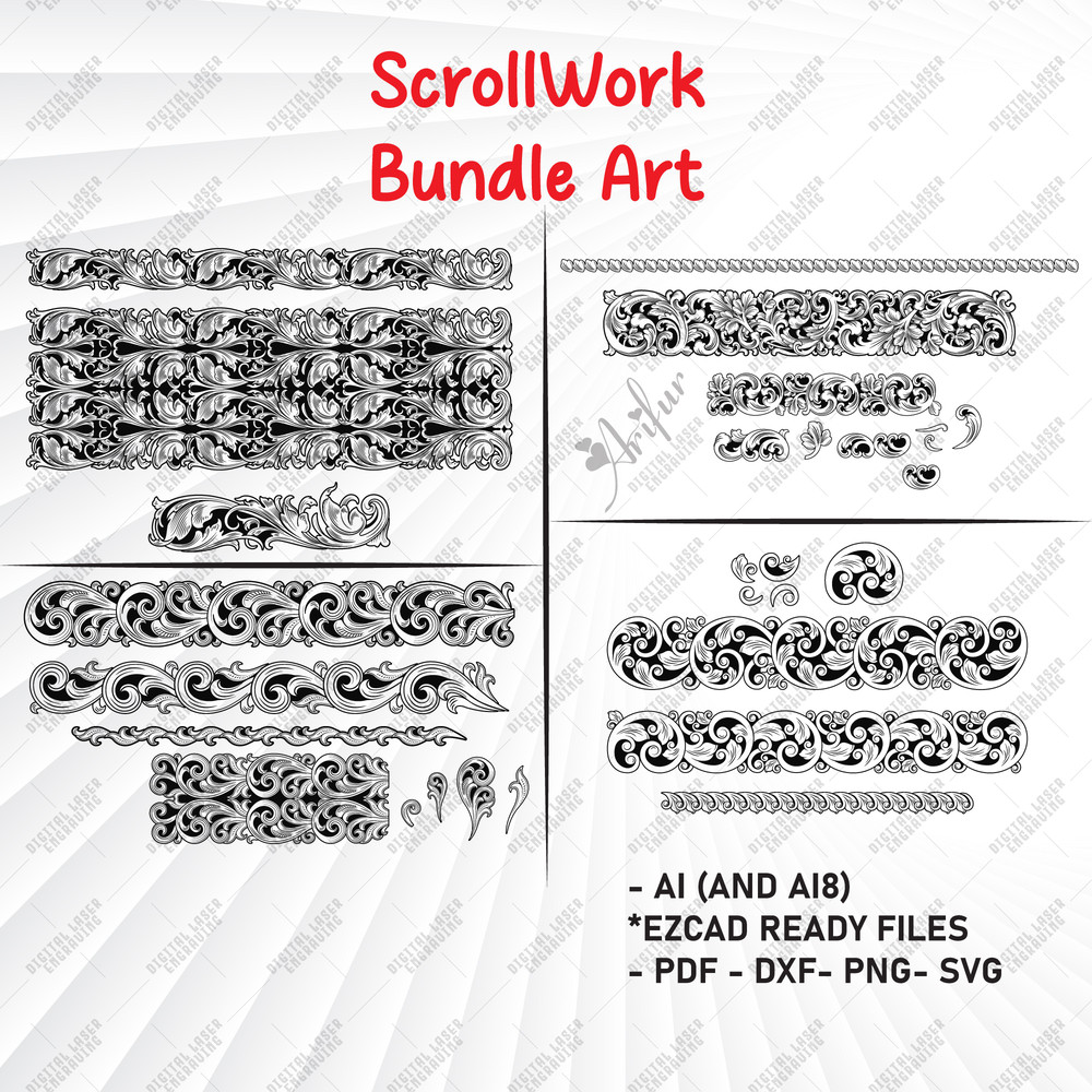 Scroll Ornamentals Bundle Art Calligraphy Drawing Handcrafted Gun Engraving Design Scrollwork 1