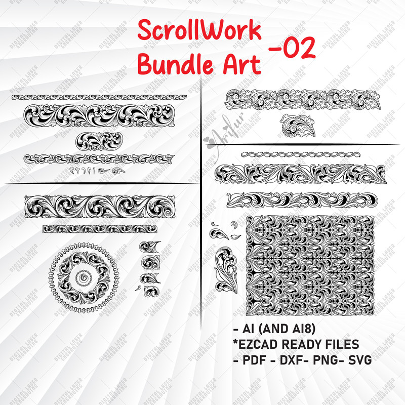 ScrollArt Bundle Svg Scrolls Scroll Engraving Engraver Engraving Handengraving Laser Engravin 1