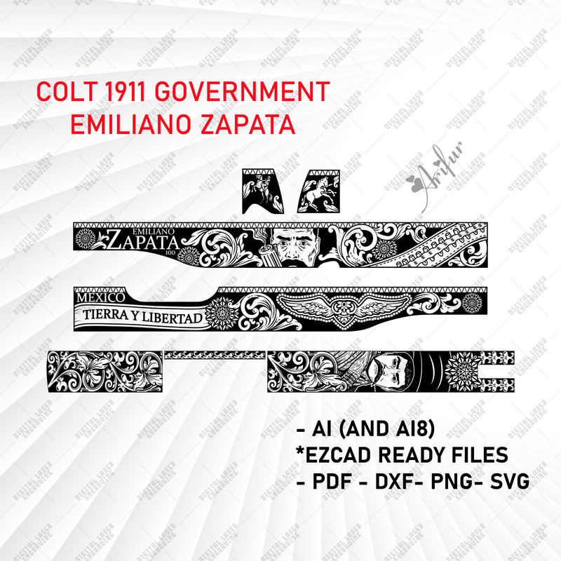 Colt 1911 Government Emiliano Zapata Customs Art Zapata Engraving Design Vintage Elements Scroll 1
