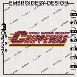 Central Michigan Chippewas NCAA Logo Embroidery File, NCAA Central Michigan Embroidery Design, 3 sizes Machine Emb Files