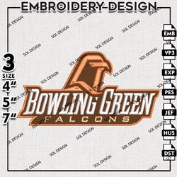 Bowling Green Falcons NCAA Team Logo Embroidery File, NCAA BGSU Team Embroidery Design, 3 sizes Machine Emb File