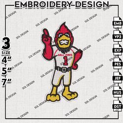 Ball State Cardinals NCAA Mascot Logo Embroidery File, NCAA Ball State Team Embroidery Design, 3 sizes Machine Emb File