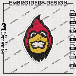 Ball State Cardinals NCAA Head Mascot Logo Embroidery File, NCAA Ball State Embroidery Design, 3 sizes Machine Emb File