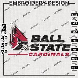 NCAA Ball State Cardinals Logo Embroidery File, NCAA Ball State Team Embroidery Design, 3 sizes Machine Emb File